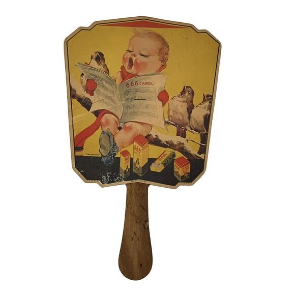 Vintage Advertising Paper Fan 666 QUARTETTE Liquid Tablets Salve - Picture 1 of 8